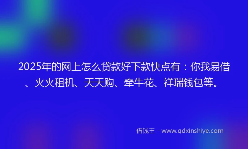 2025年的网上怎么贷款好下款快点有：你我易借、火火租机、天天购、牵牛花、祥瑞钱包等。