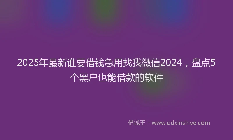 2025年最新谁要借钱急用找我微信2024，盘点5个黑户也能借款的软件