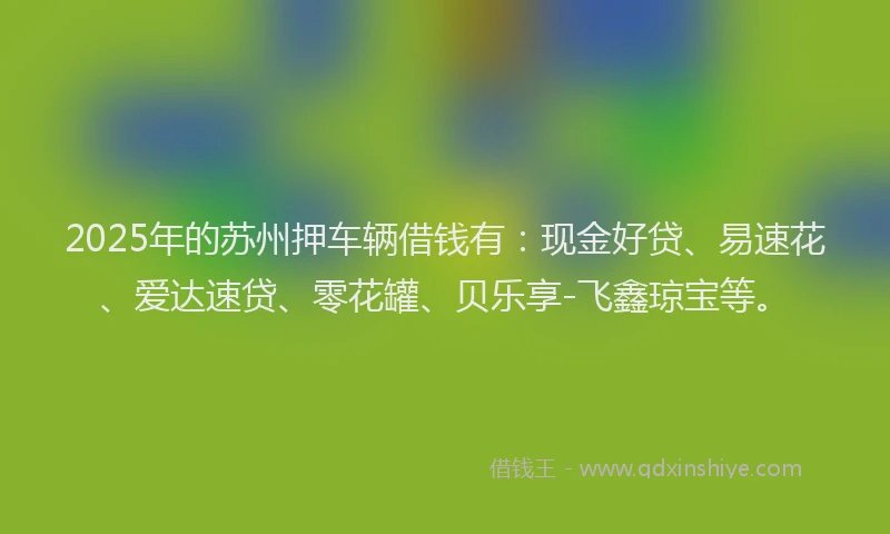 2025年的苏州押车辆借钱有：现金好贷、易速花、爱达速贷、零花罐、贝乐享-飞鑫琼宝等。