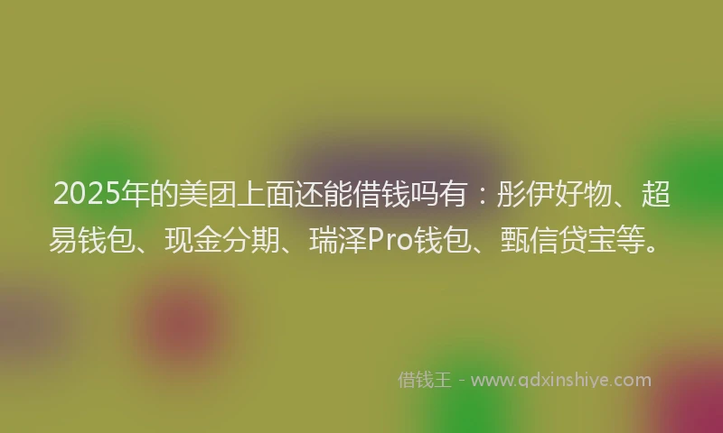 2025年的美团上面还能借钱吗有：彤伊好物、超易钱包、现金分期、瑞泽Pro钱包、甄信贷宝等。