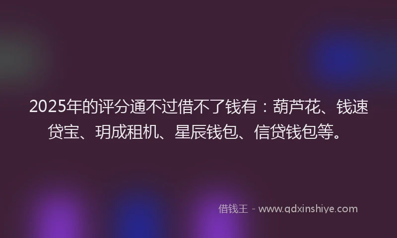 2025年的评分通不过借不了钱有：葫芦花、钱速贷宝、玥成租机、星辰钱包、信贷钱包等。