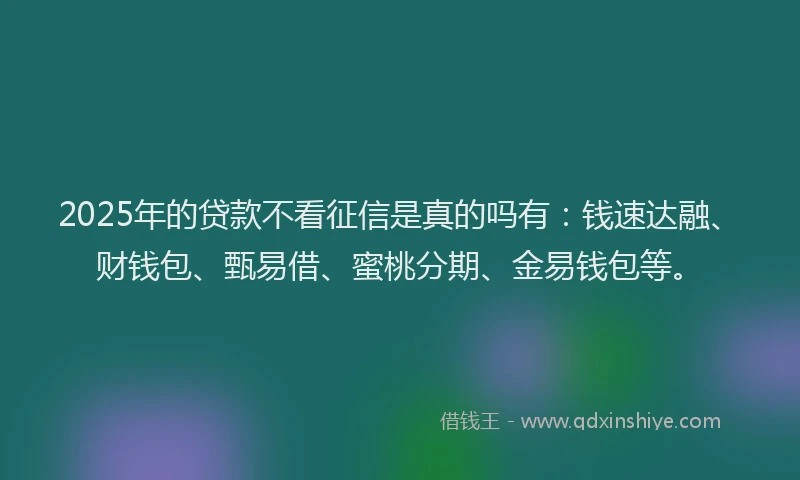 2025年的贷款不看征信是真的吗有：钱速达融、财钱包、甄易借、蜜桃分期、金易钱包等。