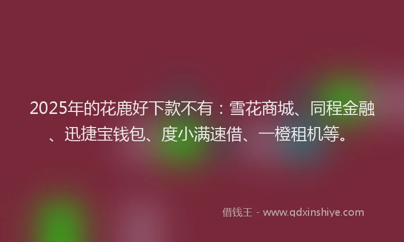 2025年的花鹿好下款不有：雪花商城、同程金融、迅捷宝钱包、度小满速借、一橙租机等。