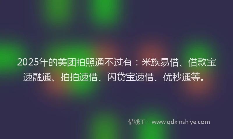 2025年的美团拍照通不过有：米族易借、借款宝速融通、拍拍速借、闪贷宝速借、优秒通等。