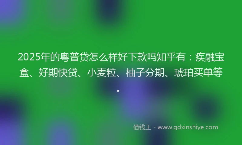2025年的粤普贷怎么样好下款吗知乎有：疾融宝盒、好期快贷、小麦粒、柚子分期、琥珀买单等。