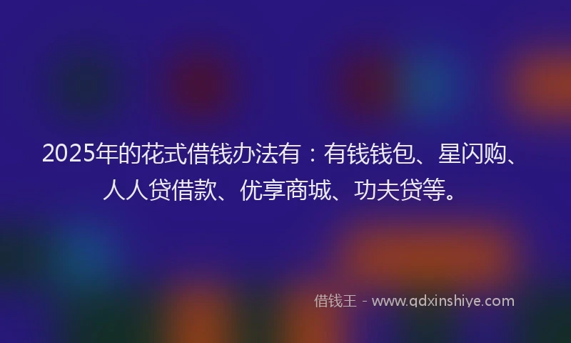 2025年的花式借钱办法有：有钱钱包、星闪购、人人贷借款、优享商城、功夫贷等。