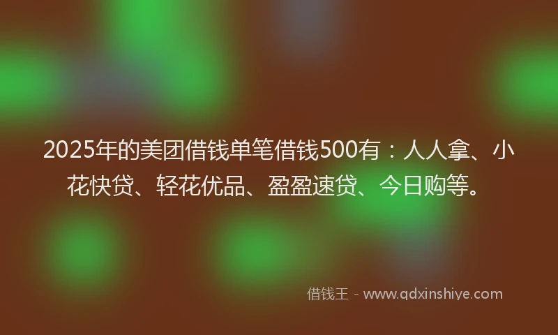 2025年的美团借钱单笔借钱500有：人人拿、小花快贷、轻花优品、盈盈速贷、今日购等。