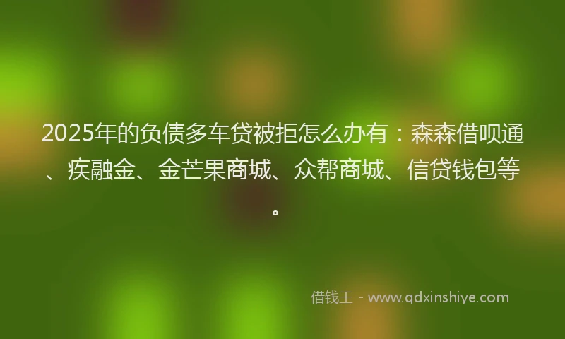2025年的负债多车贷被拒怎么办有：森森借呗通、疾融金、金芒果商城、众帮商城、信贷钱包等。