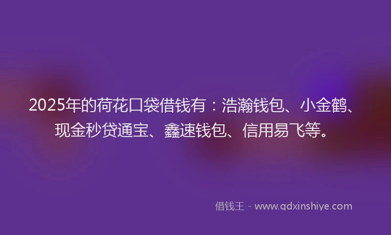 2025年的荷花口袋借钱有：浩瀚钱包、小金鹤、现金秒贷通宝、鑫速钱包、信用易飞等。