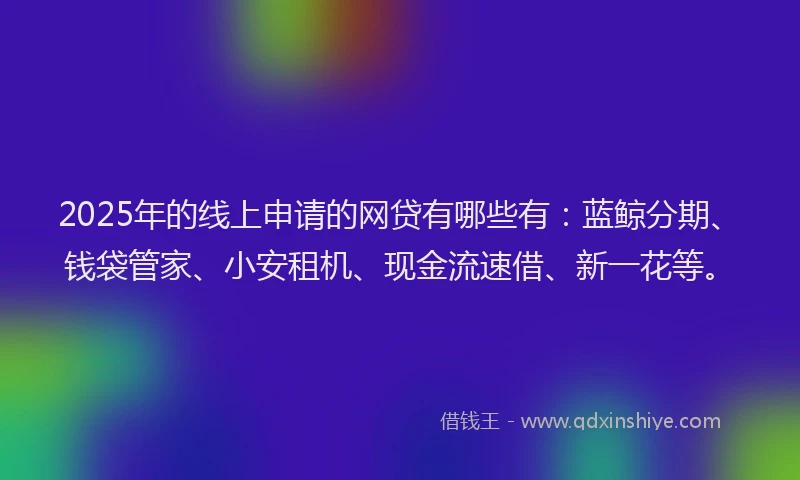 2025年的线上申请的网贷有哪些有：蓝鲸分期、钱袋管家、小安租机、现金流速借、新一花等。