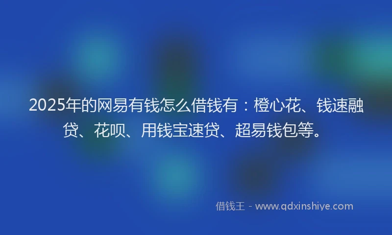 2025年的网易有钱怎么借钱有：橙心花、钱速融贷、花呗、用钱宝速贷、超易钱包等。