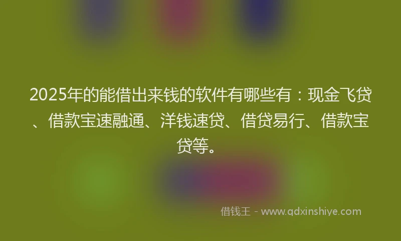 2025年的能借出来钱的软件有哪些有：现金飞贷、借款宝速融通、洋钱速贷、借贷易行、借款宝贷等。