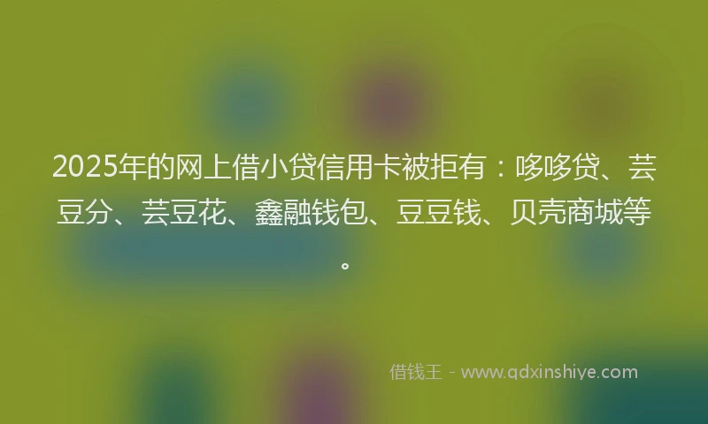 2025年的网上借小贷信用卡被拒有：哆哆贷、芸豆分、芸豆花、鑫融钱包、豆豆钱、贝壳商城等。