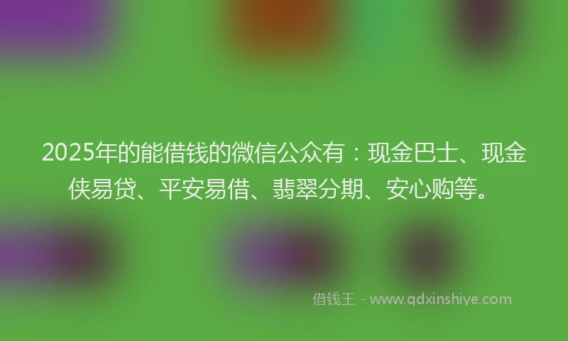 2025年的能借钱的微信公众有：现金巴士、现金侠易贷、平安易借、翡翠分期、安心购等。