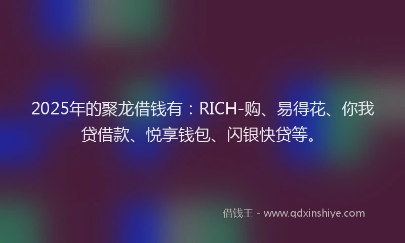 2025年的聚龙借钱有：RICH-购、易得花、你我贷借款、悦享钱包、闪银快贷等。