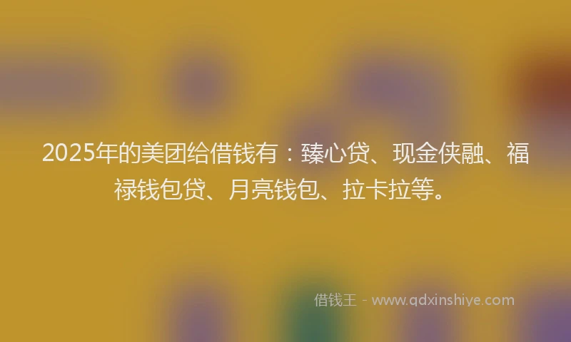 2025年的美团给借钱有：臻心贷、现金侠融、福禄钱包贷、月亮钱包、拉卡拉等。