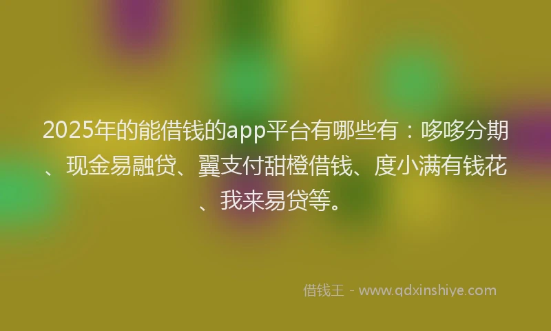 2025年的能借钱的app平台有哪些有：哆哆分期、现金易融贷、翼支付甜橙借钱、度小满有钱花、我来易贷等。