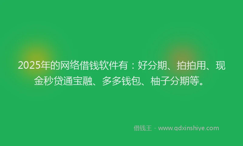 2025年的网络借钱软件有：好分期、拍拍用、现金秒贷通宝融、多多钱包、柚子分期等。