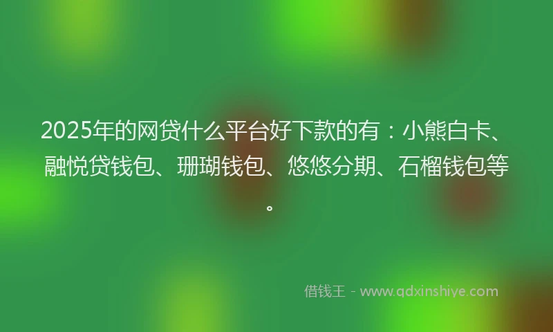 2025年的网贷什么平台好下款的有：小熊白卡、融悦贷钱包、珊瑚钱包、悠悠分期、石榴钱包等。