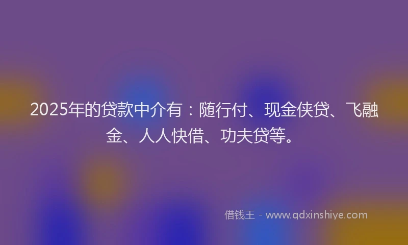2025年的贷款中介有：随行付、现金侠贷、飞融金、人人快借、功夫贷等。