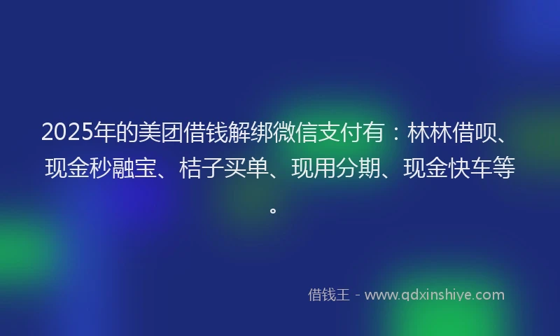 2025年的美团借钱解绑微信支付有：林林借呗、现金秒融宝、桔子买单、现用分期、现金快车等。