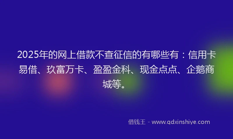 2025年的网上借款不查征信的有哪些有：信用卡易借、玖富万卡、盈盈金科、现金点点、企鹅商城等。