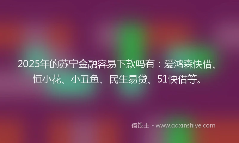 2025年的苏宁金融容易下款吗有：爱鸿森快借、恒小花、小丑鱼、民生易贷、51快借等。
