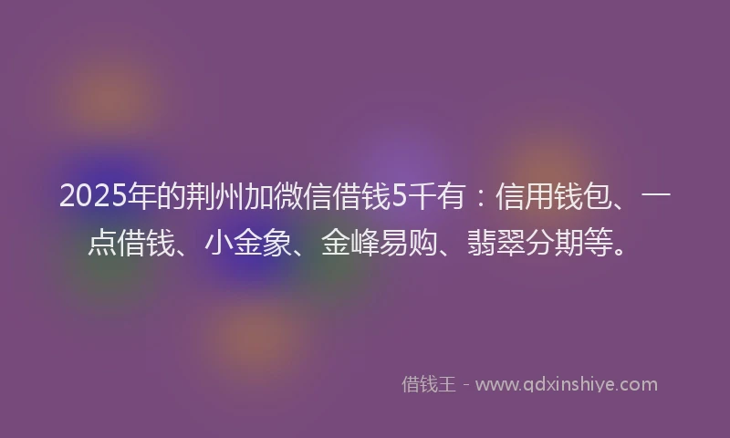 2025年的荆州加微信借钱5千有：信用钱包、一点借钱、小金象、金峰易购、翡翠分期等。
