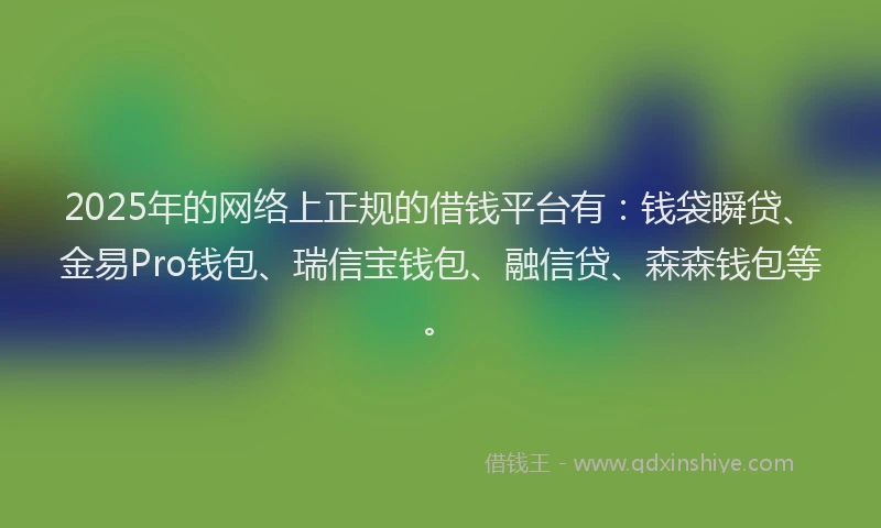 2025年的网络上正规的借钱平台有：钱袋瞬贷、金易Pro钱包、瑞信宝钱包、融信贷、森森钱包等。