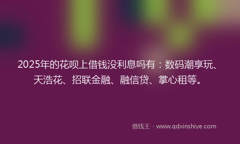 2025年的花呗上借钱没利息吗有：数码潮享玩、天浩花、招联金融、融信贷、掌心租等。