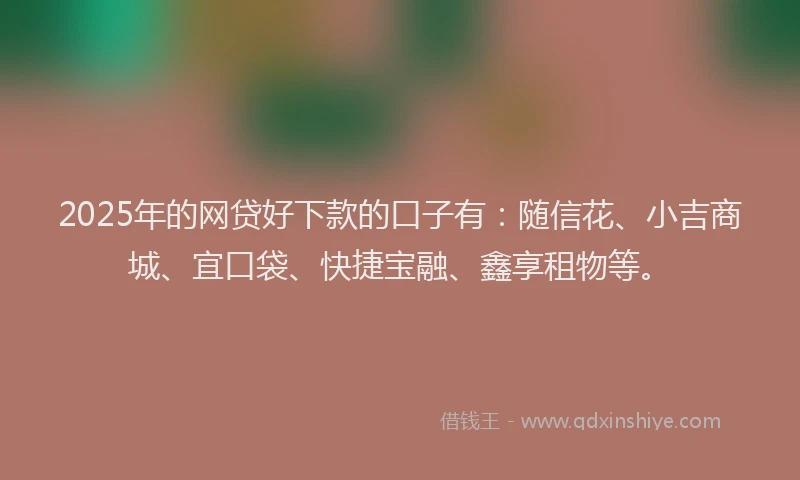 2025年的网贷好下款的口子有：随信花、小吉商城、宜口袋、快捷宝融、鑫享租物等。