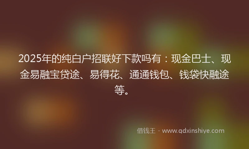 2025年的纯白户招联好下款吗有：现金巴士、现金易融宝贷途、易得花、通通钱包、钱袋快融途等。