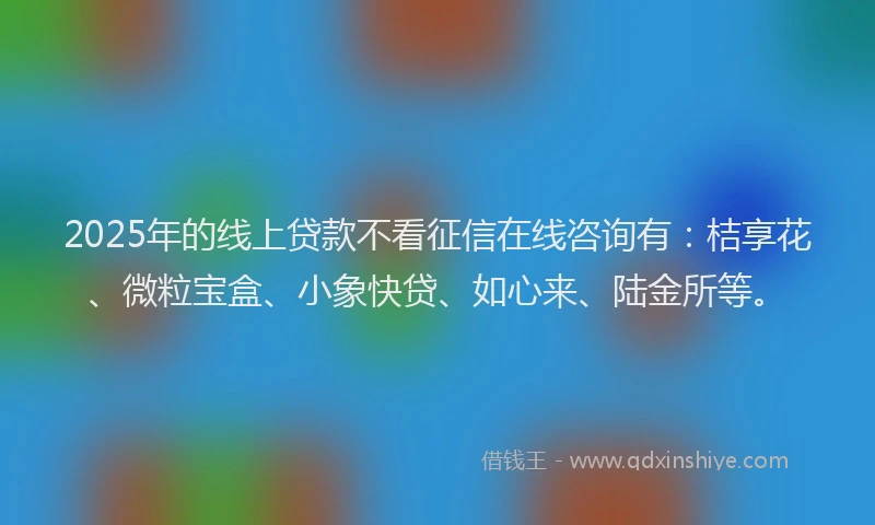 2025年的线上贷款不看征信在线咨询有：桔享花、微粒宝盒、小象快贷、如心来、陆金所等。