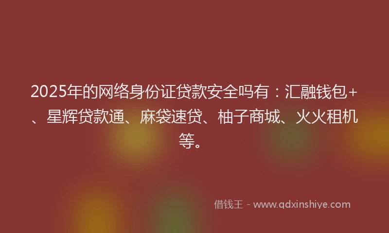 2025年的网络身份证贷款安全吗有：汇融钱包+、星辉贷款通、麻袋速贷、柚子商城、火火租机等。