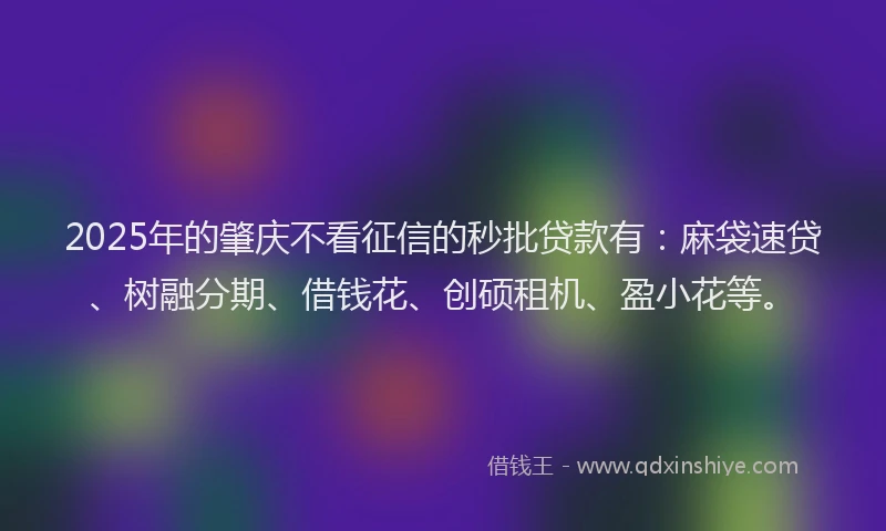 2025年的肇庆不看征信的秒批贷款有：麻袋速贷、树融分期、借钱花、创硕租机、盈小花等。