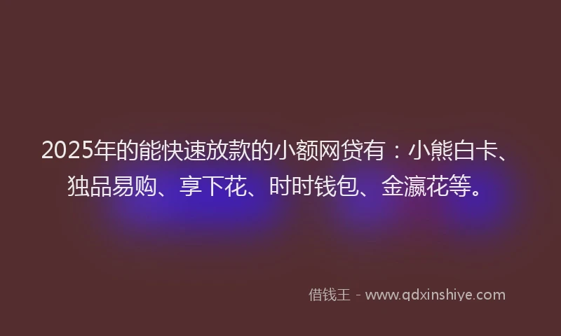 2025年的能快速放款的小额网贷有：小熊白卡、独品易购、享下花、时时钱包、金瀛花等。