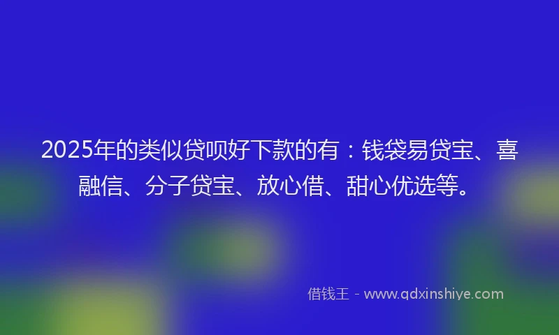 2025年的类似贷呗好下款的有：钱袋易贷宝、喜融信、分子贷宝、放心借、甜心优选等。