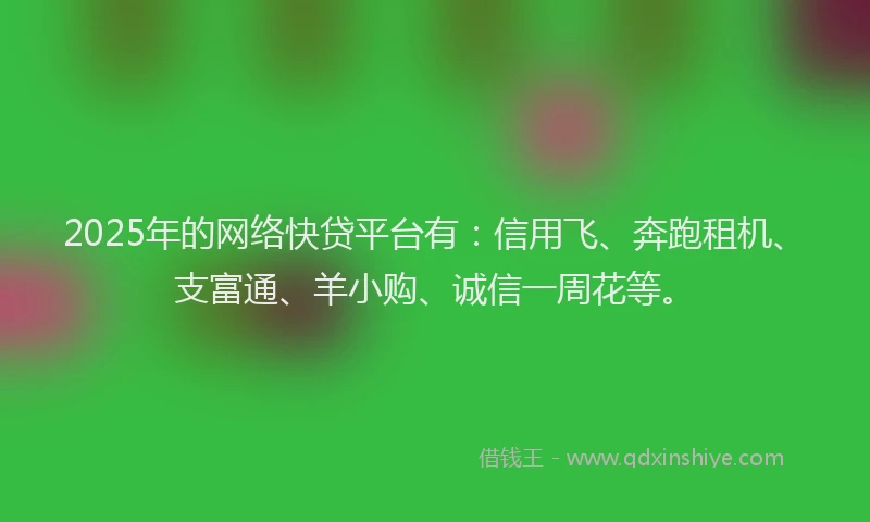 2025年的网络快贷平台有：信用飞、奔跑租机、支富通、羊小购、诚信一周花等。