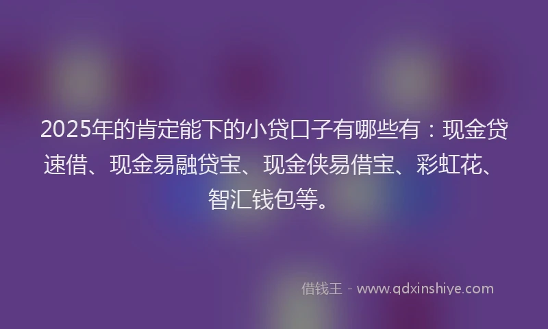 2025年的肯定能下的小贷口子有哪些有：现金贷速借、现金易融贷宝、现金侠易借宝、彩虹花、智汇钱包等。