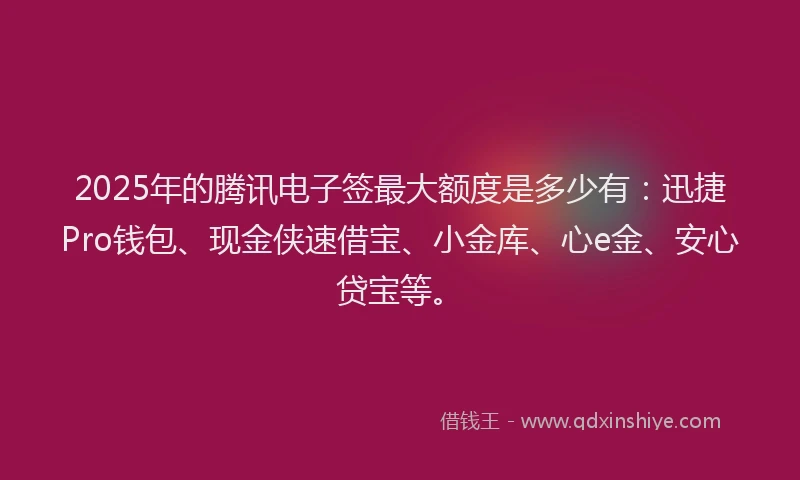 2025年的腾讯电子签最大额度是多少有：迅捷Pro钱包、现金侠速借宝、小金库、心e金、安心贷宝等。