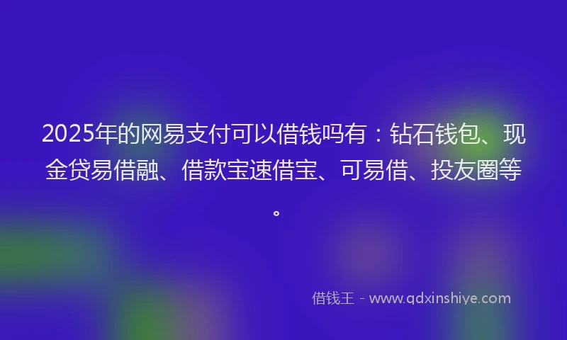 2025年的网易支付可以借钱吗有：钻石钱包、现金贷易借融、借款宝速借宝、可易借、投友圈等。