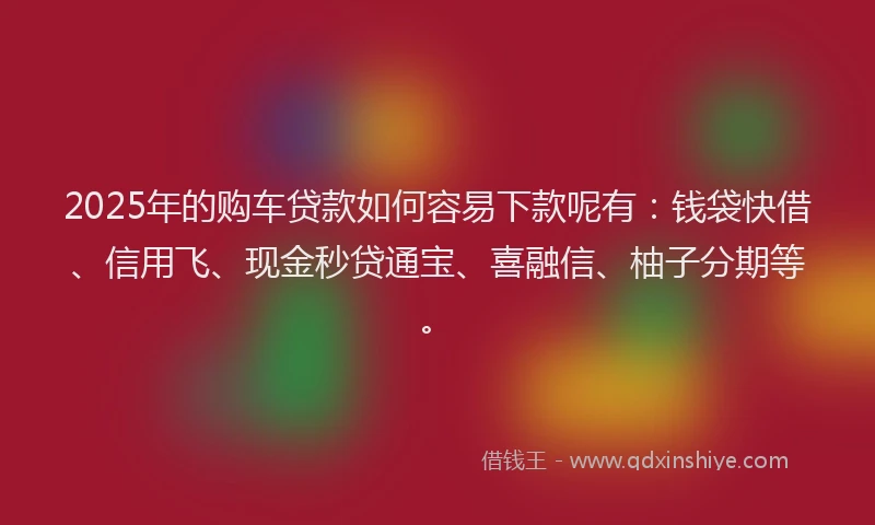 2025年的购车贷款如何容易下款呢有：钱袋快借、信用飞、现金秒贷通宝、喜融信、柚子分期等。