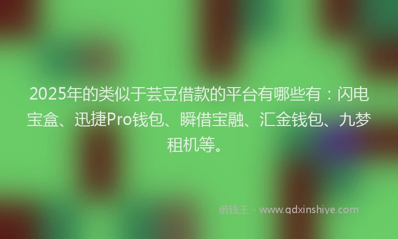 2025年的类似于芸豆借款的平台有哪些有：闪电宝盒、迅捷Pro钱包、瞬借宝融、汇金钱包、九梦租机等。