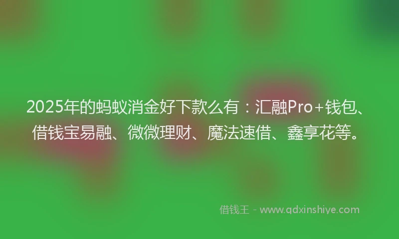 2025年的蚂蚁消金好下款么有：汇融Pro+钱包、借钱宝易融、微微理财、魔法速借、鑫享花等。