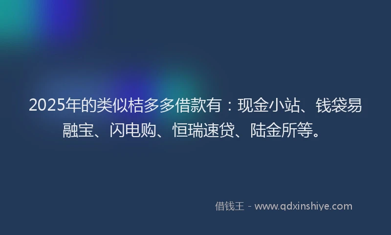 2025年的类似桔多多借款有：现金小站、钱袋易融宝、闪电购、恒瑞速贷、陆金所等。