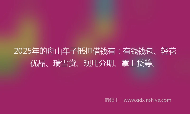 2025年的舟山车子抵押借钱有：有钱钱包、轻花优品、瑞雪贷、现用分期、掌上贷等。