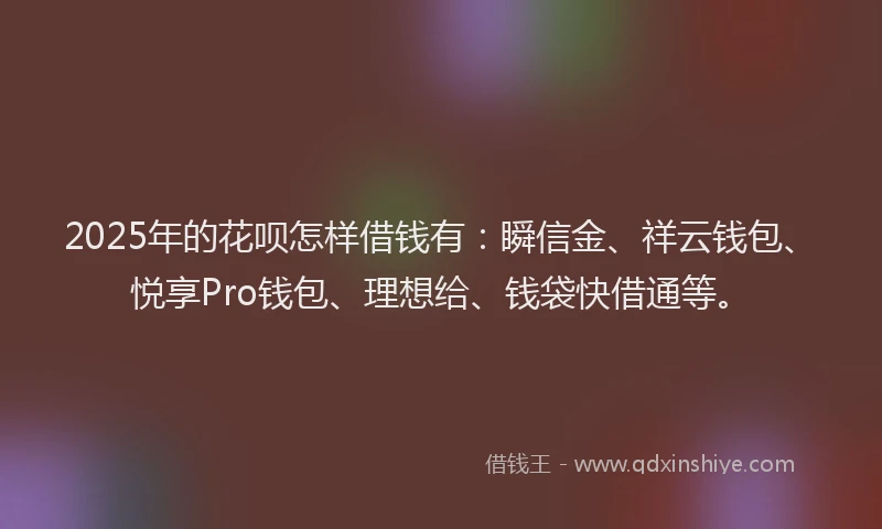 2025年的花呗怎样借钱有：瞬信金、祥云钱包、悦享Pro钱包、理想给、钱袋快借通等。