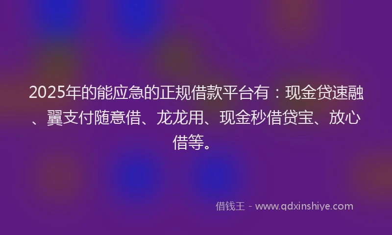 2025年的能应急的正规借款平台有：现金贷速融、翼支付随意借、龙龙用、现金秒借贷宝、放心借等。