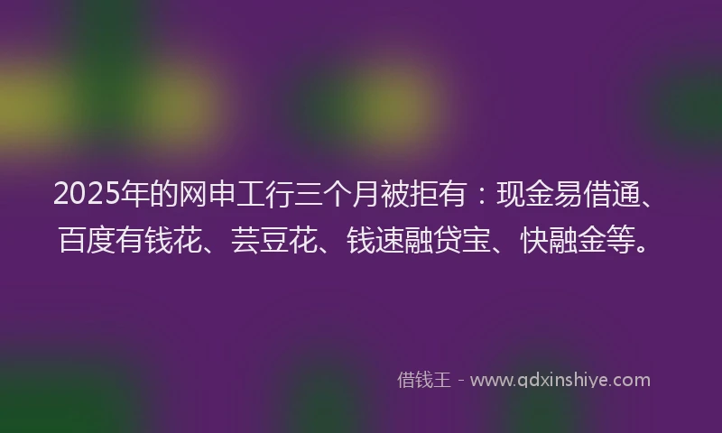 2025年的网申工行三个月被拒有：现金易借通、百度有钱花、芸豆花、钱速融贷宝、快融金等。