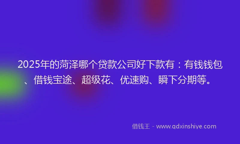 2025年的菏泽哪个贷款公司好下款有:有钱钱包、借钱宝途、超级花、优速购、瞬下分期等。